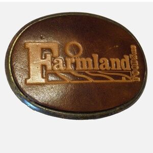 VINTAGE FARMLAND LEATHER & BRASS BELT BUCKLE
